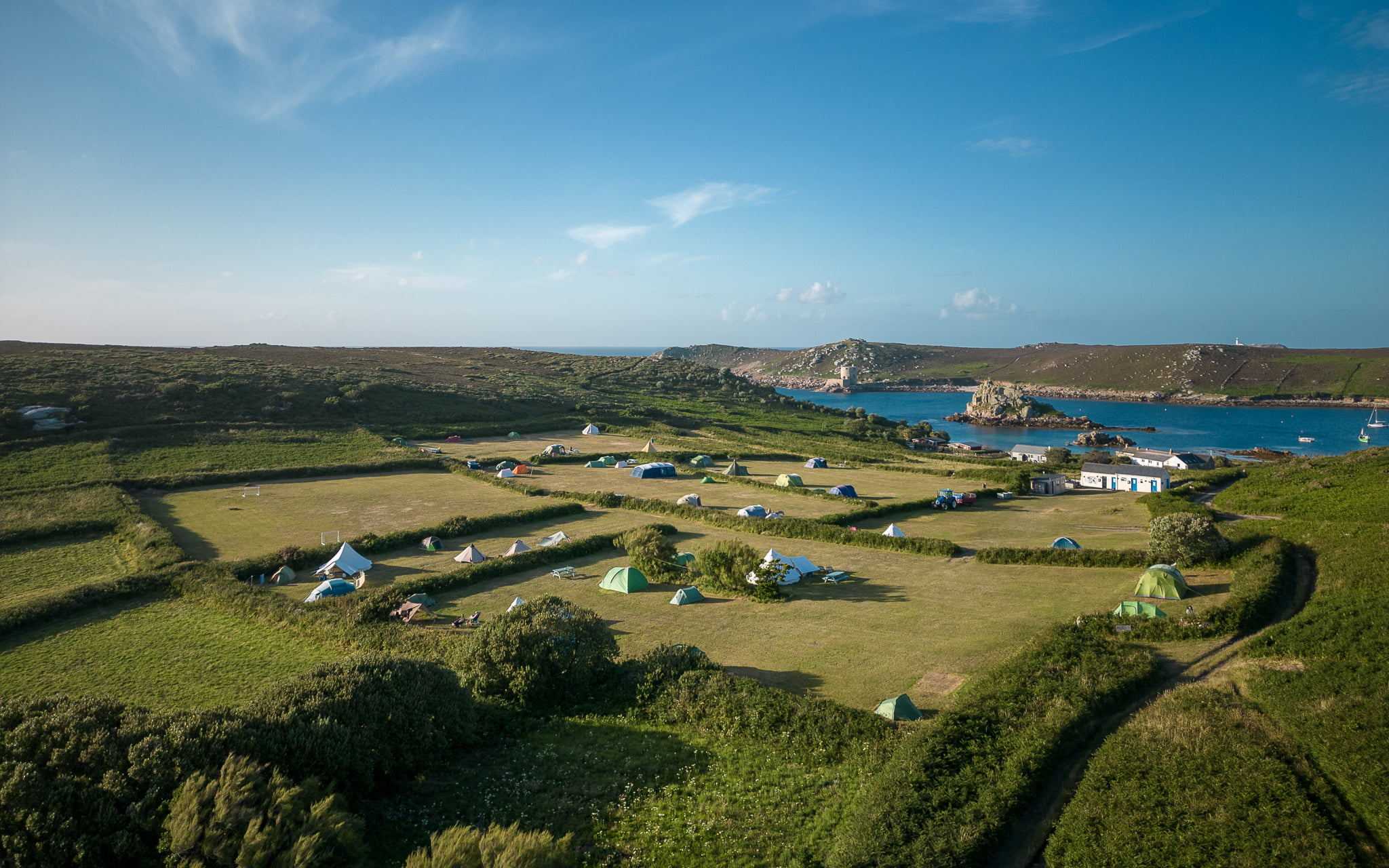 Aerial view of Bryher Campsite on the Isles of Scilly